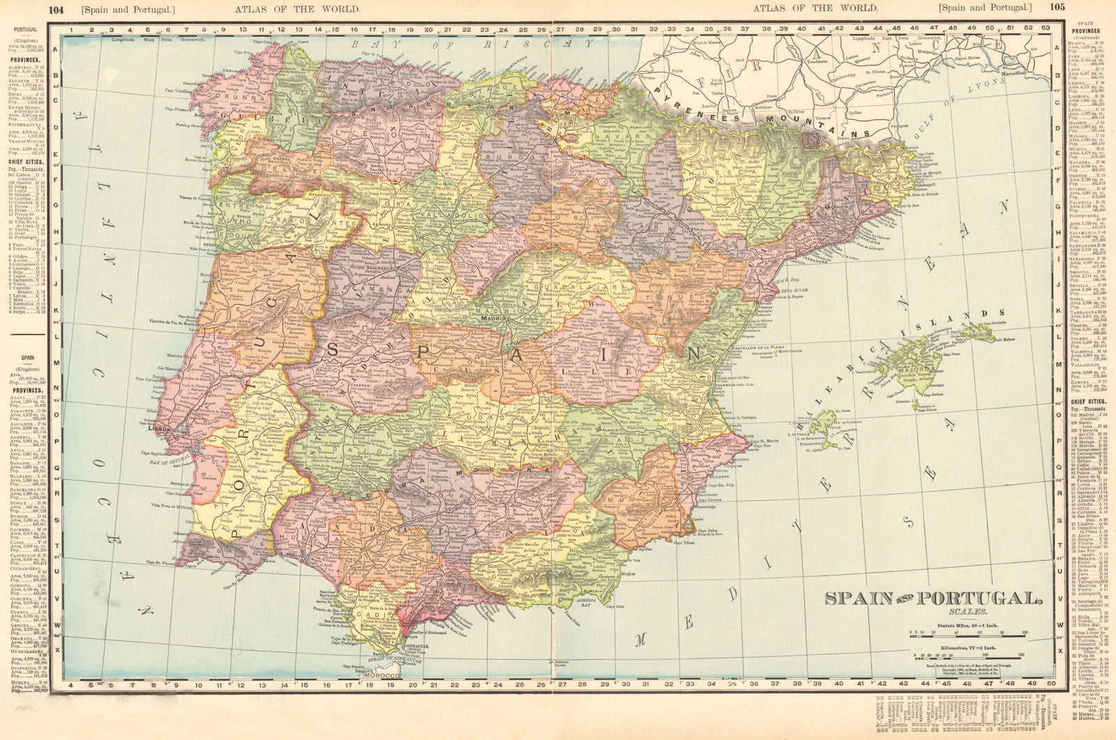 Spain & Portugal in provinces. Iberia. RAND MCNALLY 1906 old antique map chart